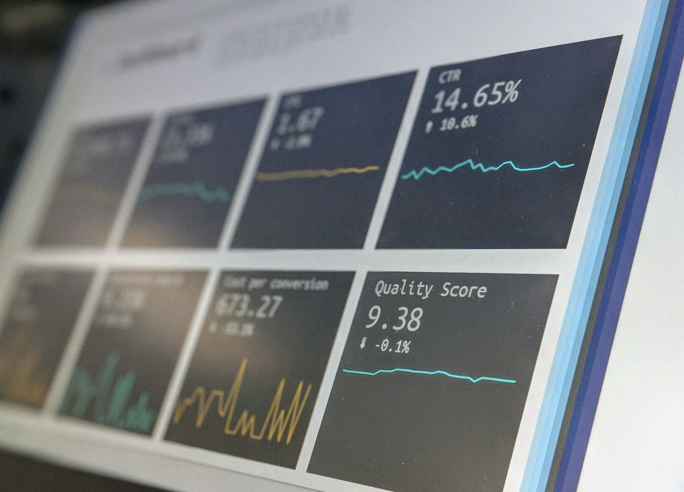 Corporate CRM interface with analytical dashboards on screen